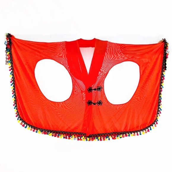 Wassa Wear Fluorescent Orange Mesh Swimsuit Cover Up Tunic Robe Festival Rave - Picture 2 of 14